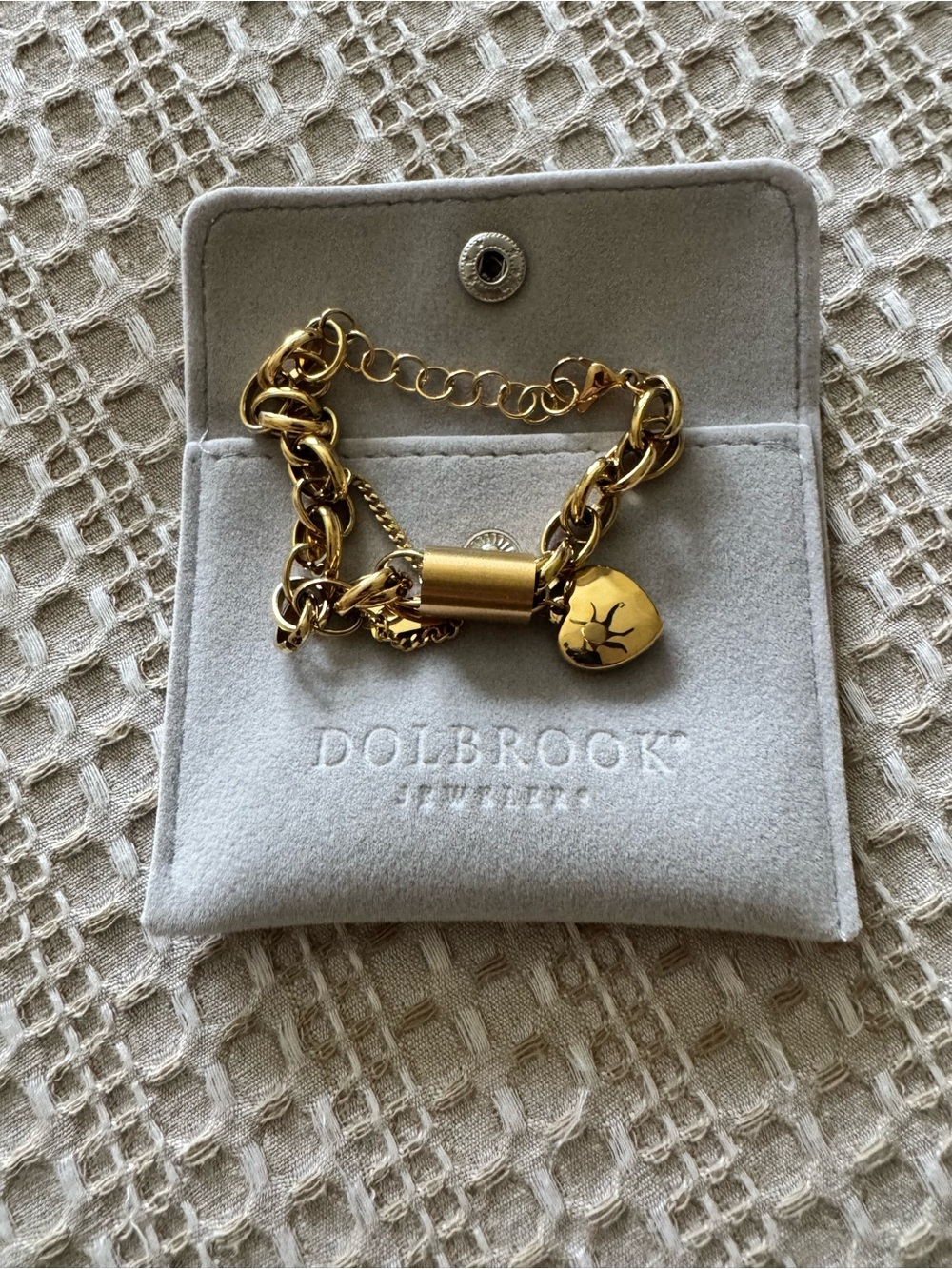 Gold Link Bracelet with Heart Charm